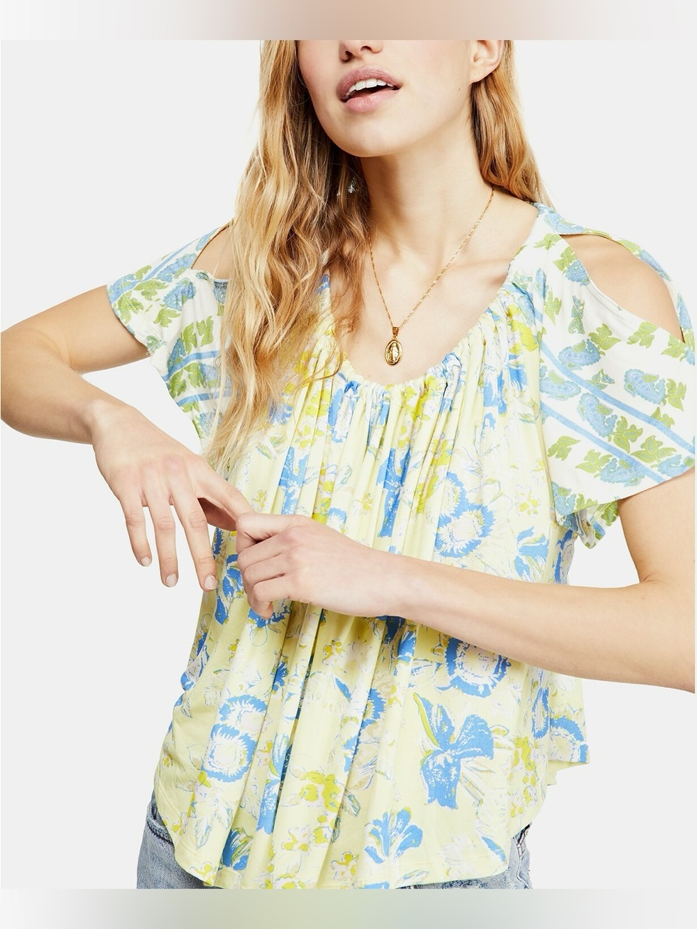 Free People Baja Babe Lemon Gelato Cold Shoulder Top Size medium